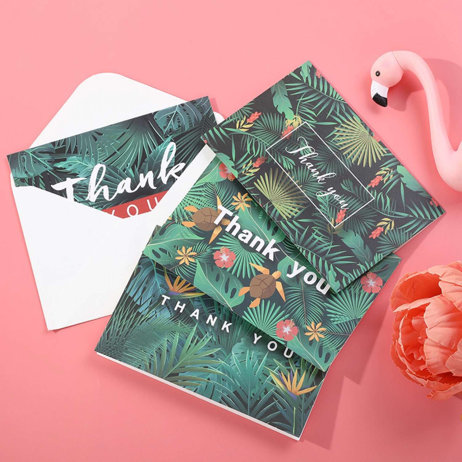 Green Thank You Card Beautiful Card Tropical Plant Pattern Customized